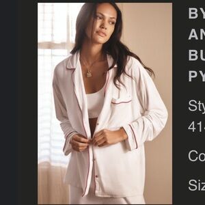 NWT BY ANTHROPOLOGIE BUTTONDOWN PYJAMA SHIRT, XL, White with Pink Trim